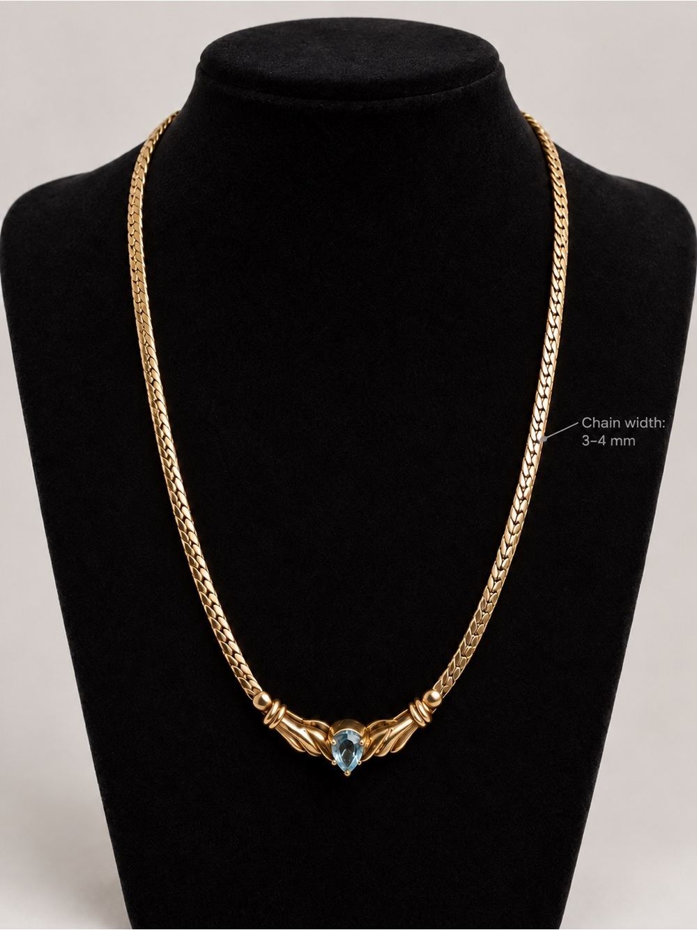 Gold-Tone Necklace with Blue Teardrop Stone, 16-Inch